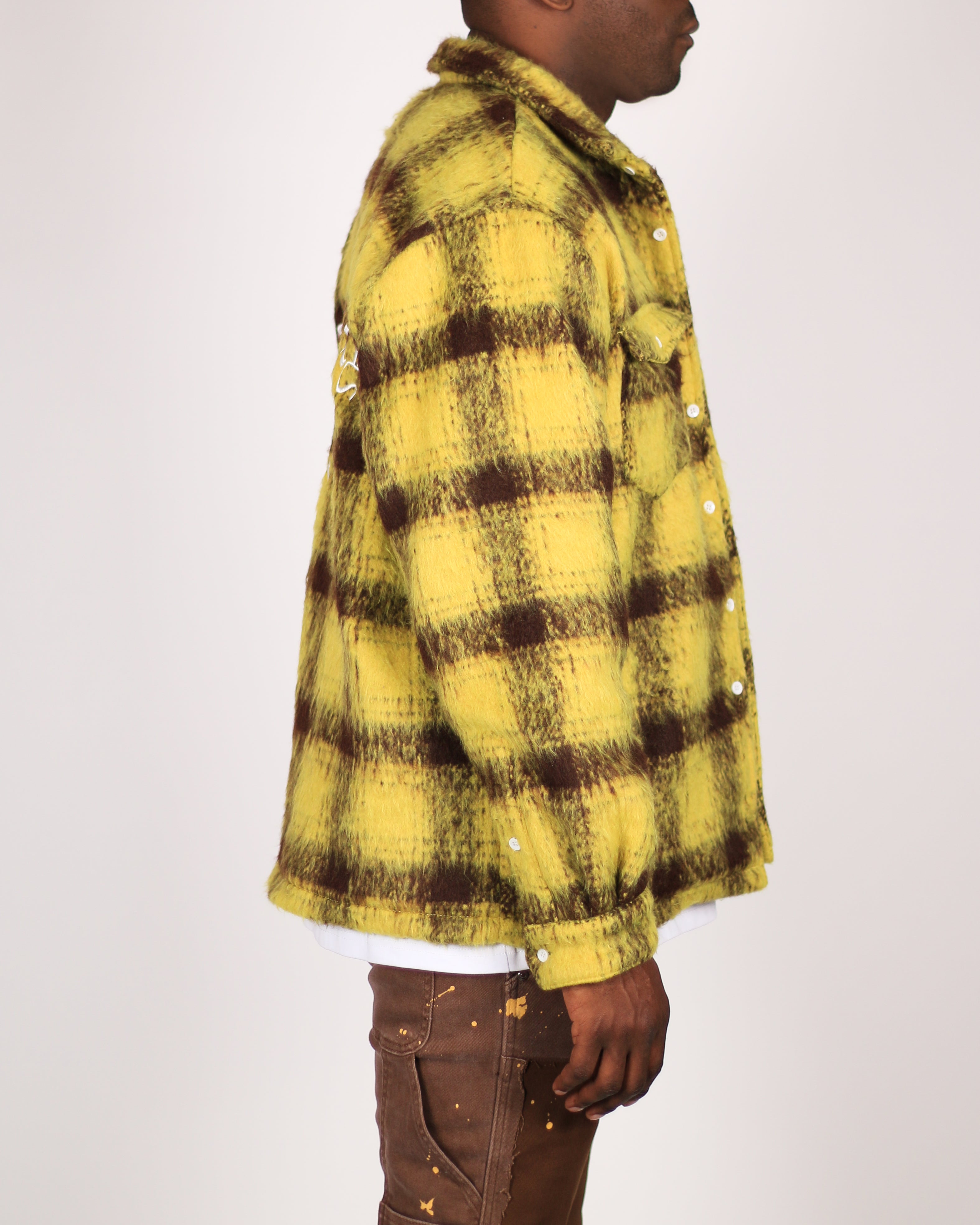 Trinity Kays Kulture Zimba Mohair Shirt Jacket, Yellow/Brown Plaid