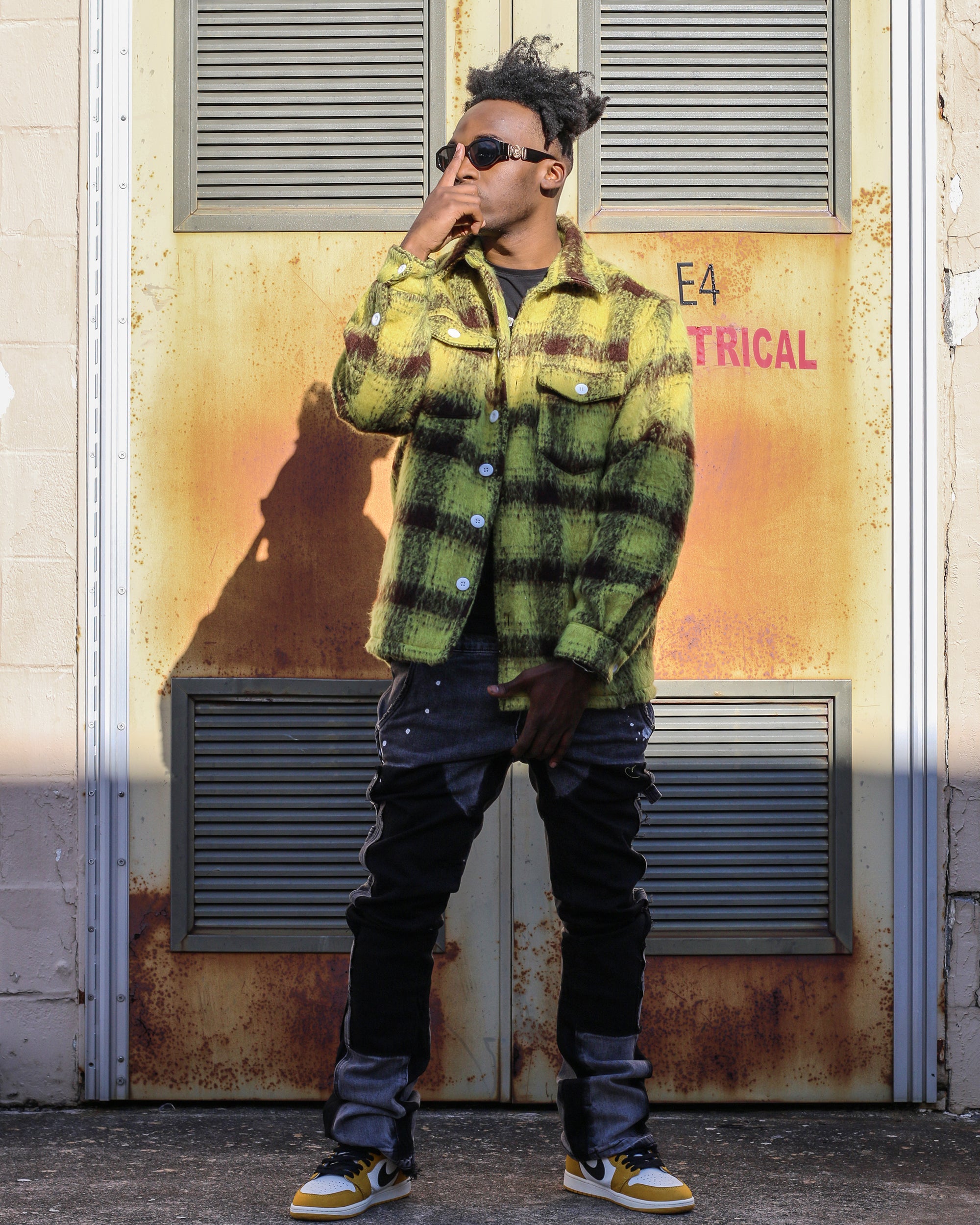 Trinity Kays Kulture Zimba Mohair Shirt Jacket, Yellow/Brown Plaid