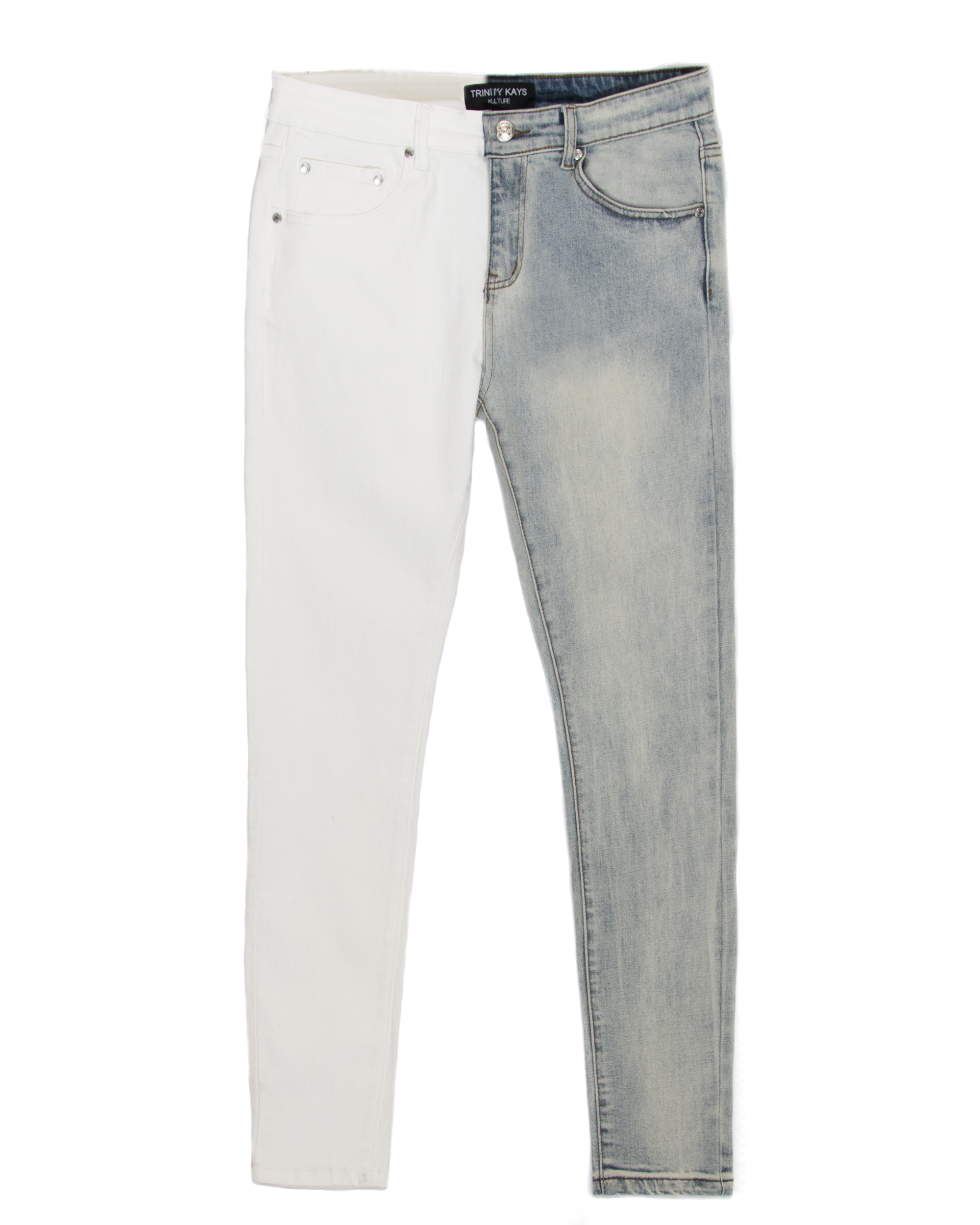 Trinity Kays Kulture Men's Pula Split Skinny Jeans - White/Blue