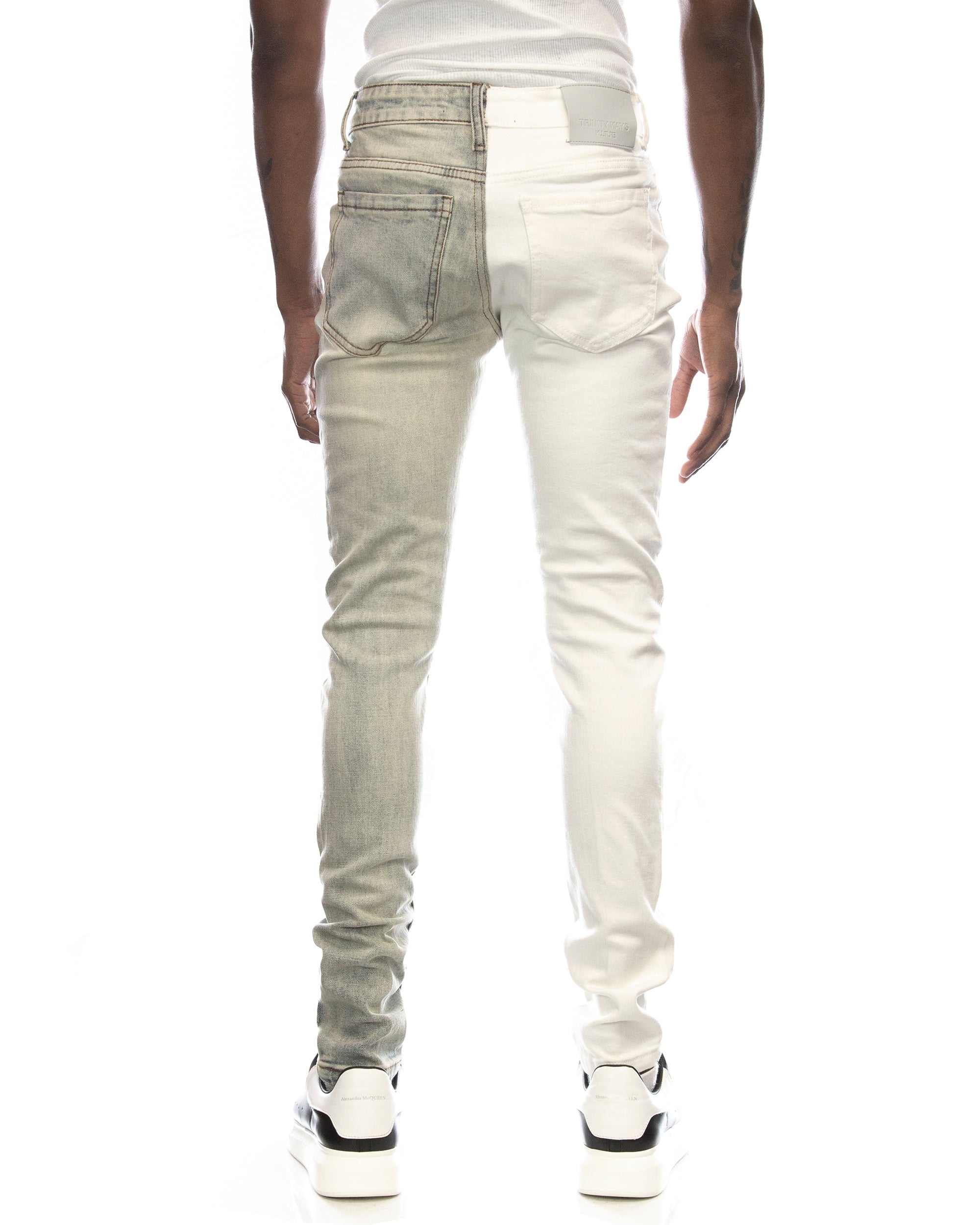 Trinity Kays Kulture Men's Pula Split Skinny Jeans - White/Blue
