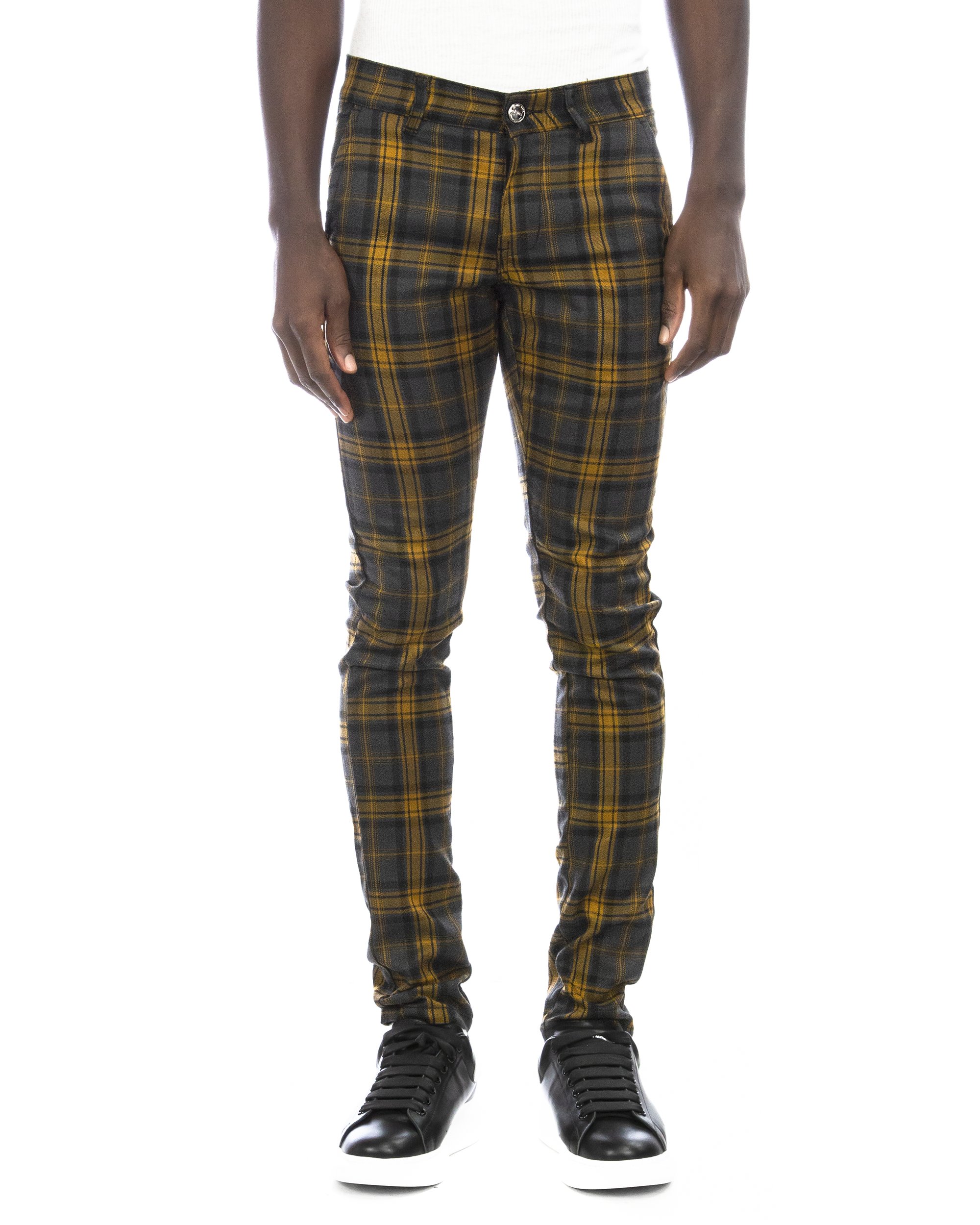Black and shop yellow plaid pants